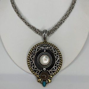 Vintage Relios 925 Brass and Leather Necklace